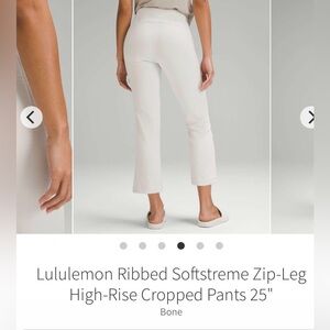 Lululemon Ribbed Softstreme Zip-Leg High-Rise Cropped Pants 25" sz-14
Bone